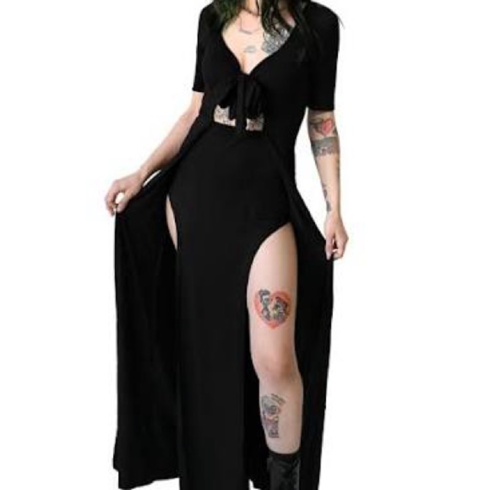 Foxblood Marcie Black Maxi Dress with Front Tie